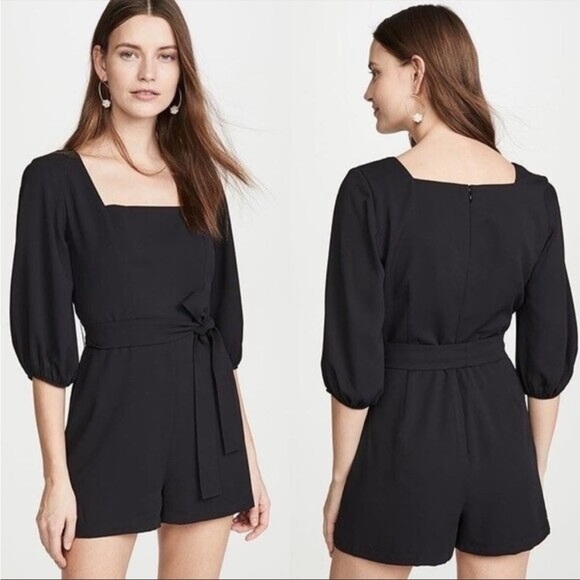 AMANDA UPRICHARD Walsh Romper XS Black Square Neck Belted - Picture 2 of 3